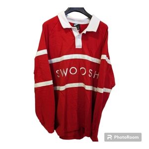 Nike Sportswear Rugby Polo Shirt SWOOSH Men's XL Red And White Long Sleeve